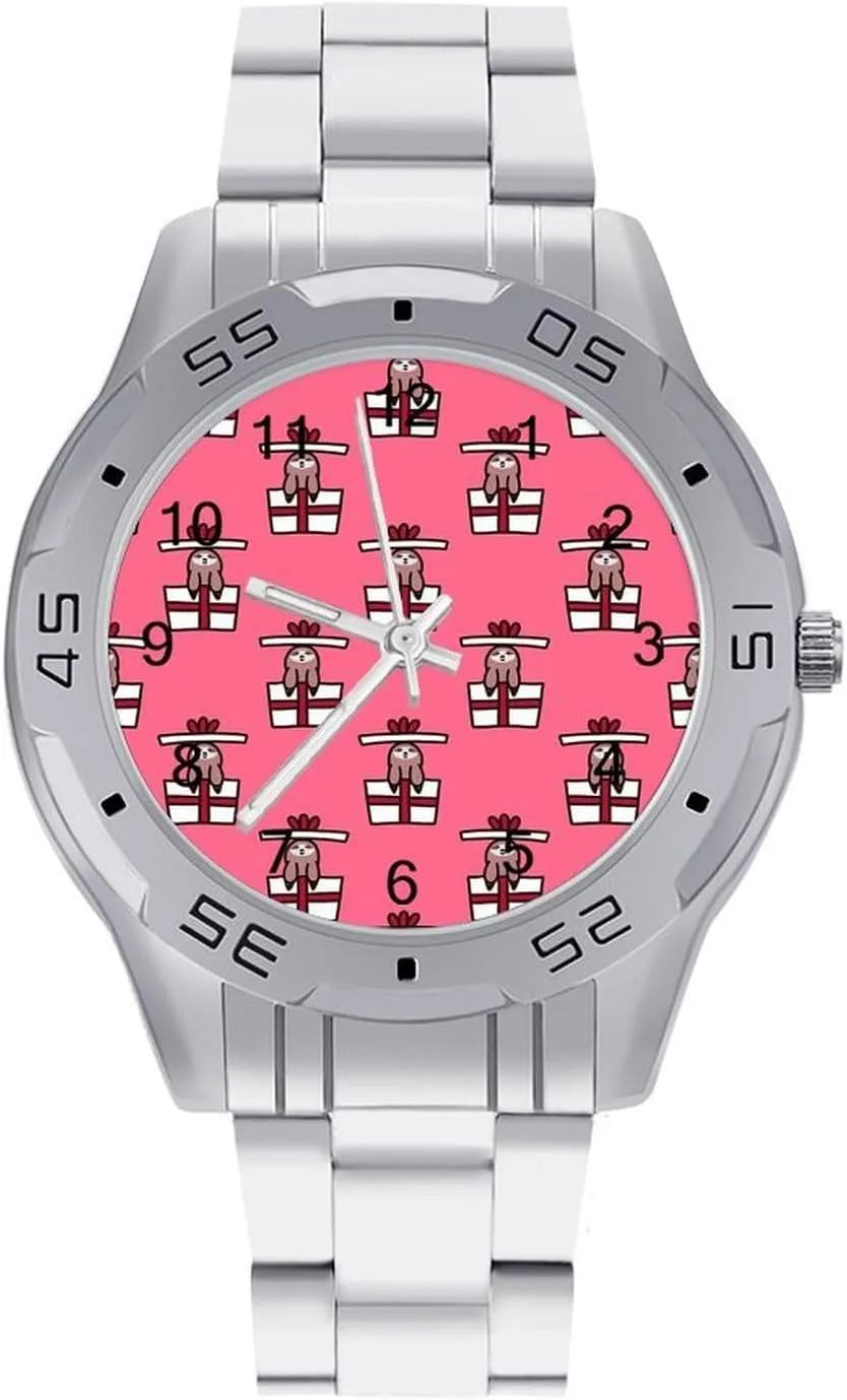 Sloth Gifts Stainless Steel Metal Strap Simple Business Watches for Men Easy Reader Work Casual Watch