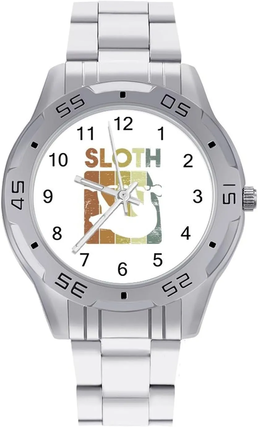 Sloth Stainless Steel Metal Strap Simple Business Watches for Men Easy Reader Work Casual Watch