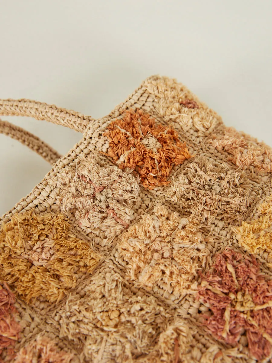 Small Raffia Bag with Pompom Raffia Flowers