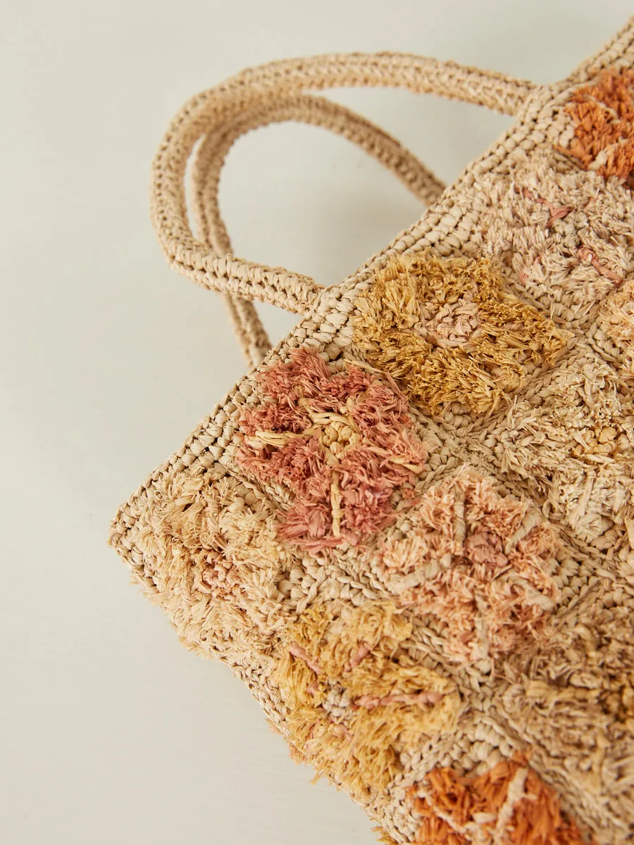 Small Raffia Bag with Pompom Raffia Flowers