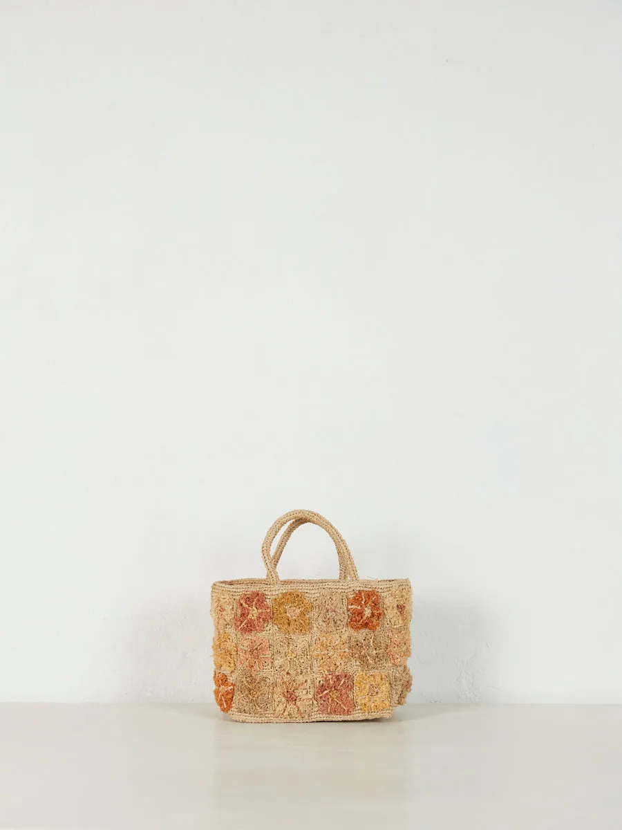 Small Raffia Bag with Pompom Raffia Flowers
