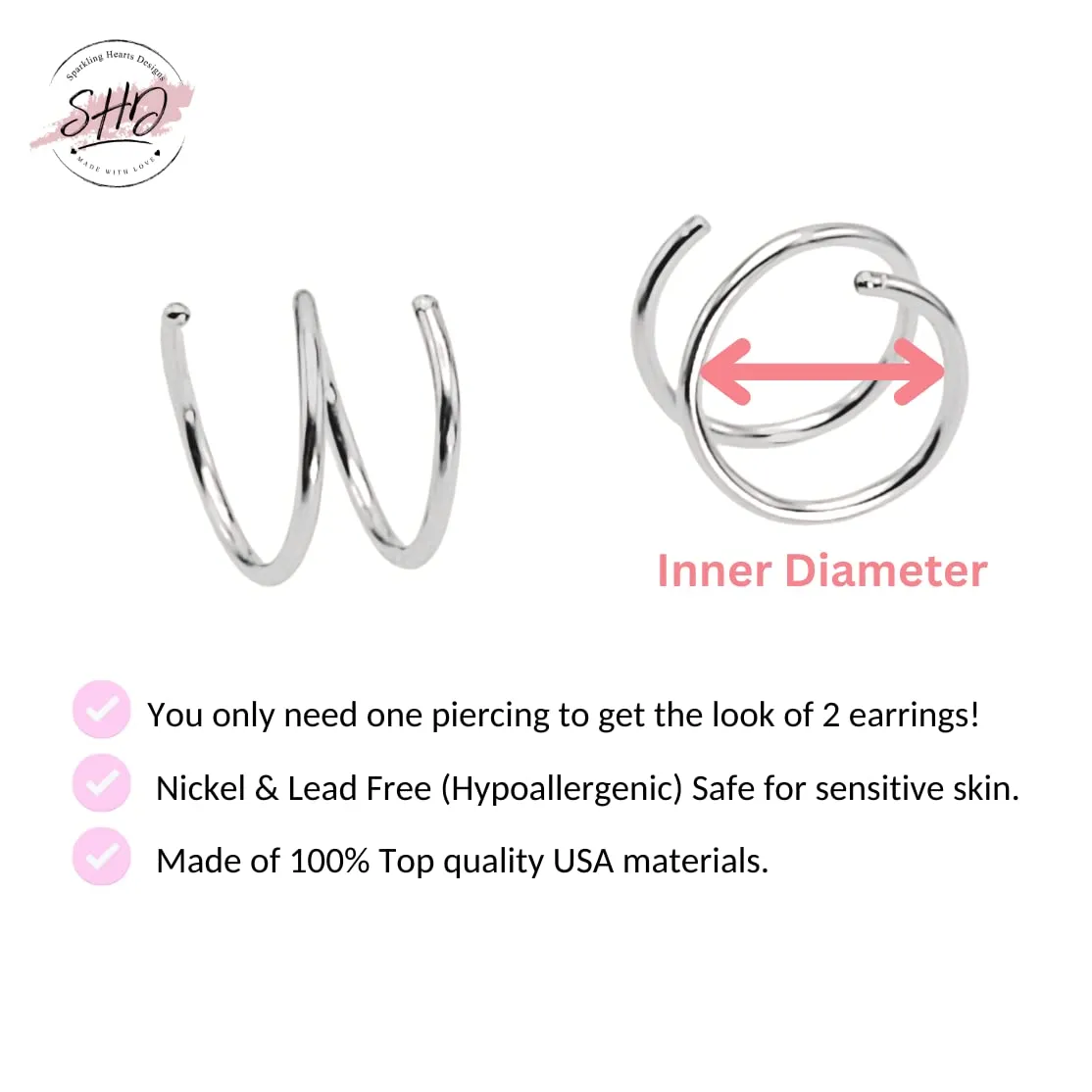 Solid Sterling Silver Double Hoop Twist Earrings for Single Piercing. Tiny Spiral Huggie Hoop Illusion Earrings for Women. Double Hoop Nose or Helix Ring.