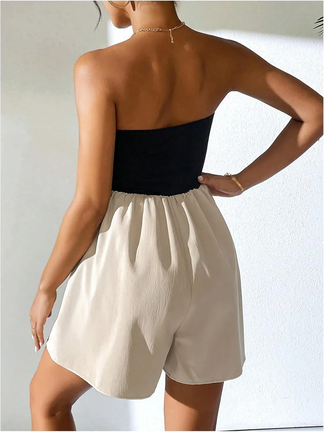 SOLY HUX Women's Color Block Tube Romper Strapless Sleeveless Summer Short Jumpsuit
