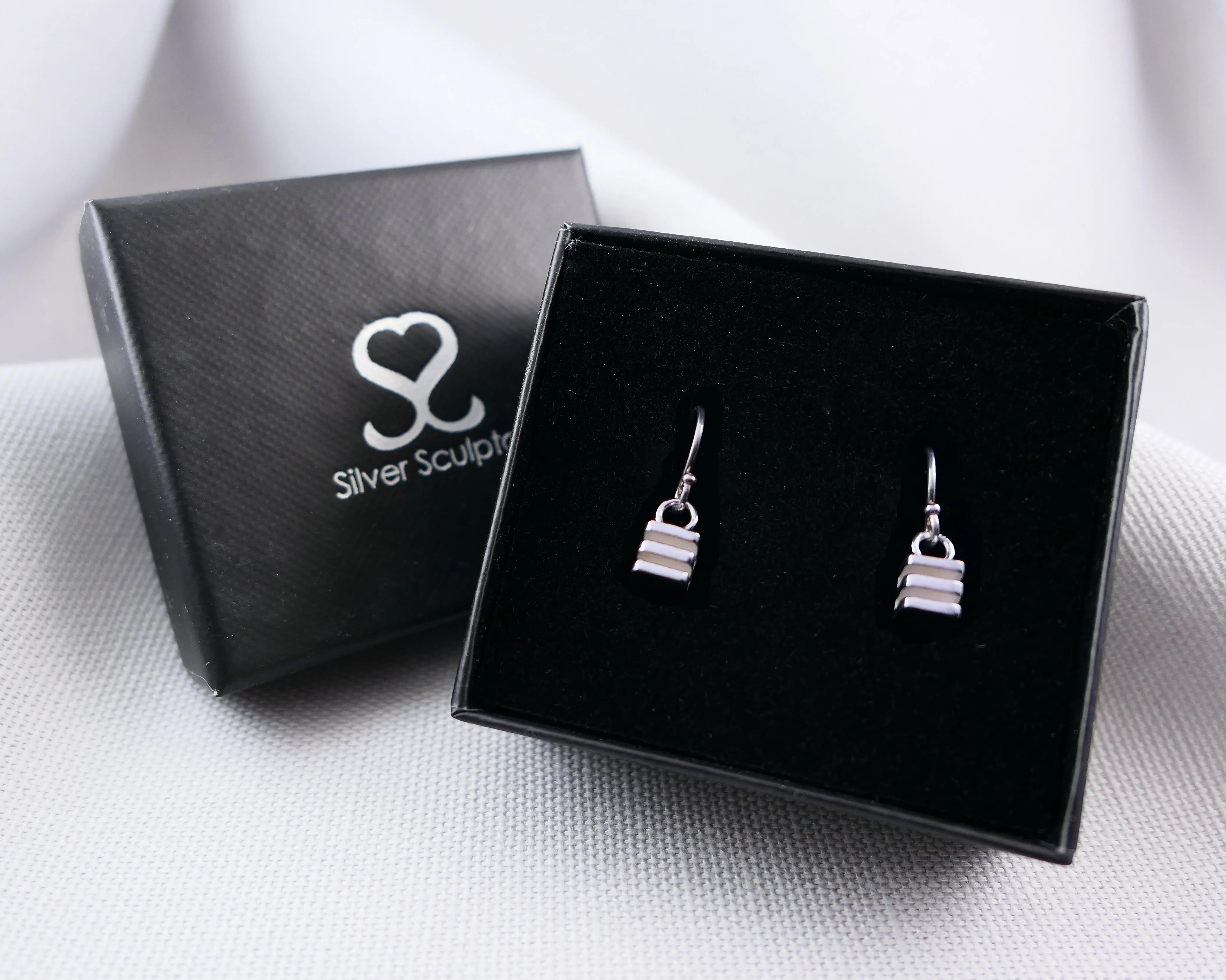 Square Layer Drop Earrings in Sterling Silver