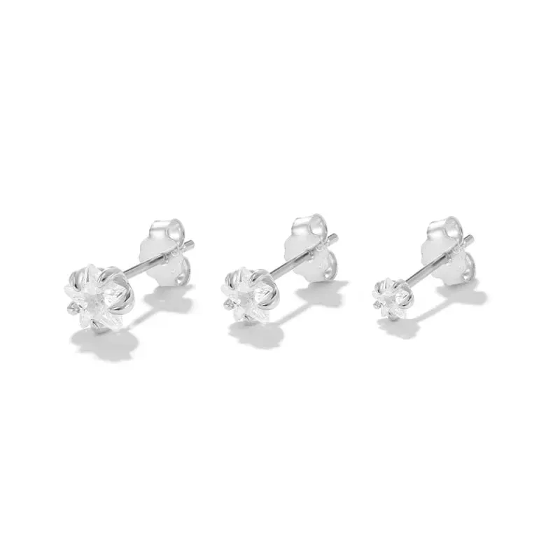 Stellar Elegance: Set of 3 Minimalist 925 Sterling Silver Gold-Plated Diamond Star Stud Earrings for Women (set of 3 silver)