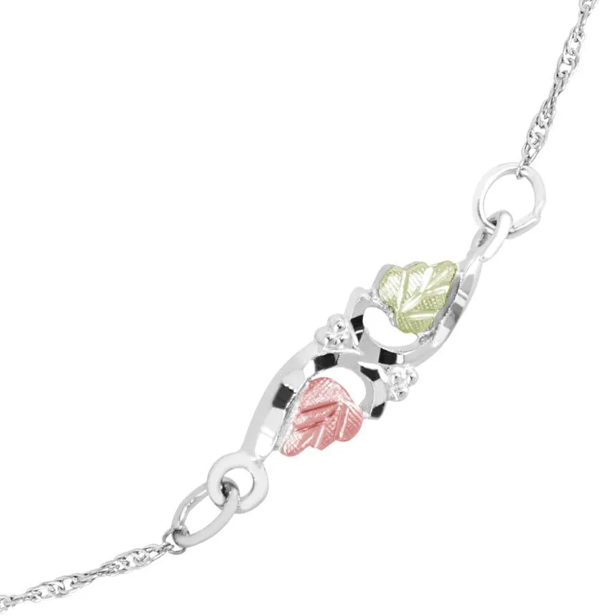 Sterling Silver Black Hills Gold Leaf Ankle Bracelet, 12k Rose and Green Gold