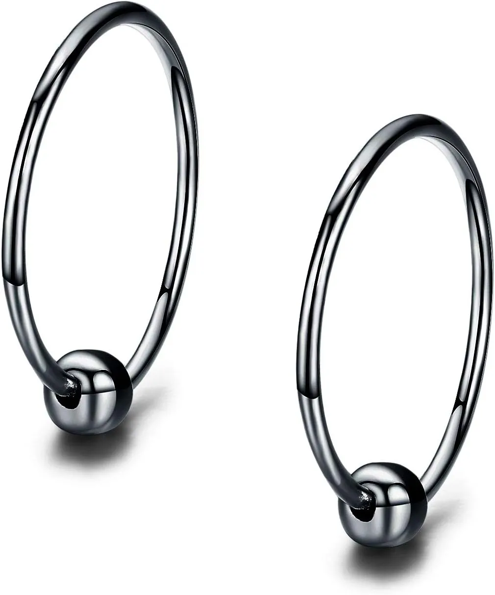 Sterling Silver Cartilage Earrings Gold/Black/Rose Hypoallergenic Mini Tiny Small Huggie Hoops Ear Piercing Helix Endless Ball Bead Nose Sleeper Earrings for Women