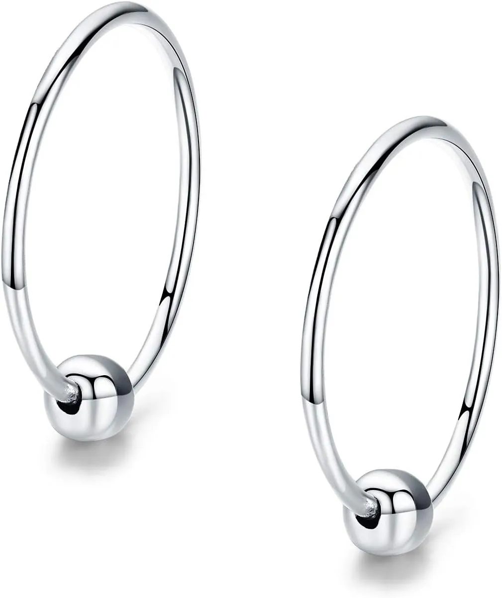 Sterling Silver Cartilage Earrings Gold/Black/Rose Hypoallergenic Mini Tiny Small Huggie Hoops Ear Piercing Helix Endless Ball Bead Nose Sleeper Earrings for Women