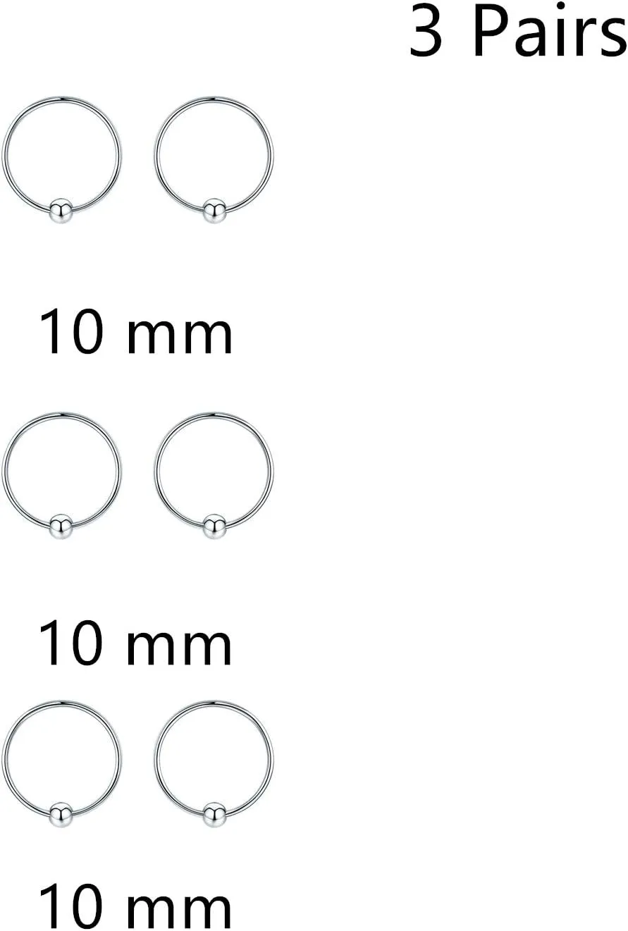 Sterling Silver Cartilage Earrings Gold/Black/Rose Hypoallergenic Mini Tiny Small Huggie Hoops Ear Piercing Helix Endless Ball Bead Nose Sleeper Earrings for Women