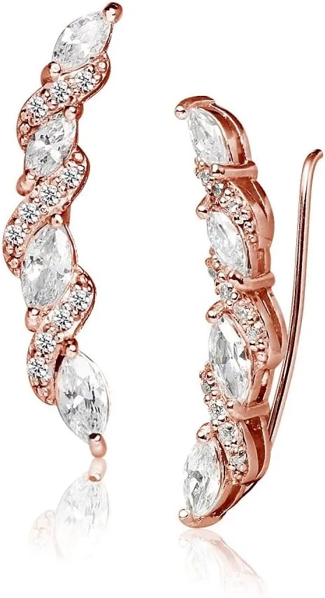 Sterling Silver Cubic Zirconia Classic Twist Ear Cuff Crawler Climber Hook Earrings for Women Girls, 3 Options