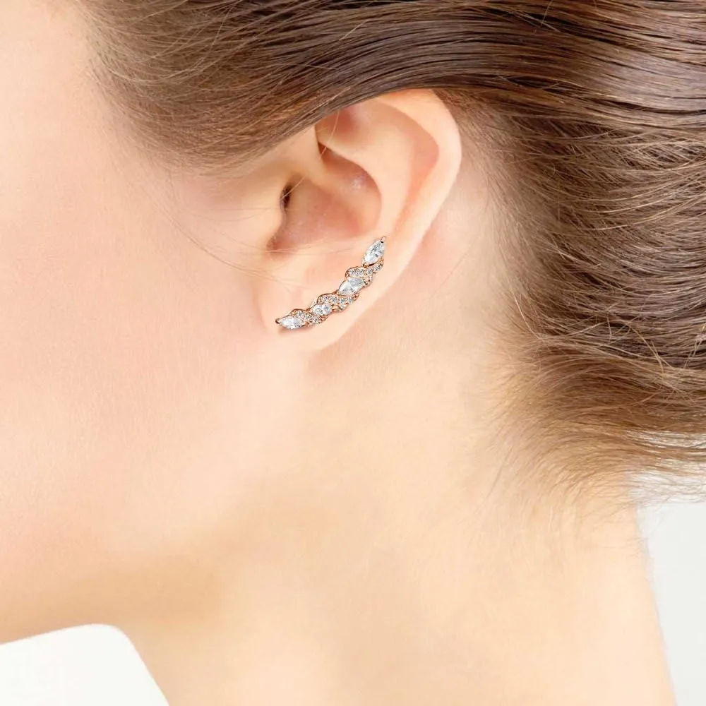 Sterling Silver Cubic Zirconia Classic Twist Ear Cuff Crawler Climber Hook Earrings for Women Girls, 3 Options