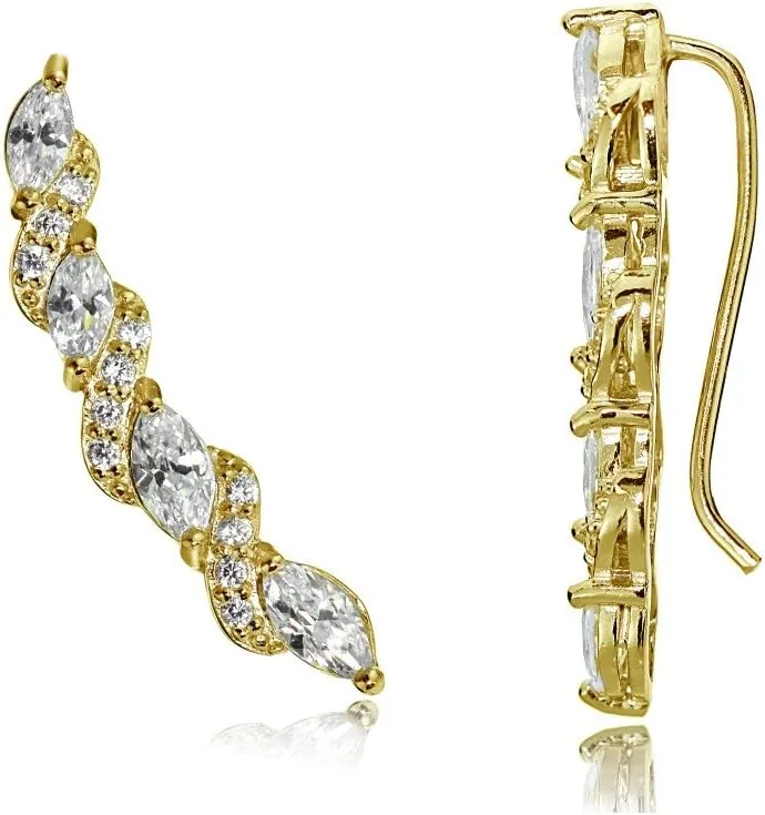 Sterling Silver Cubic Zirconia Twist Crawler Climber Hook Earrings