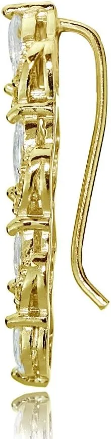 Sterling Silver Cubic Zirconia Twist Crawler Climber Hook Earrings