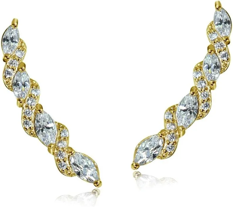 Sterling Silver Cubic Zirconia Twist Crawler Climber Hook Earrings