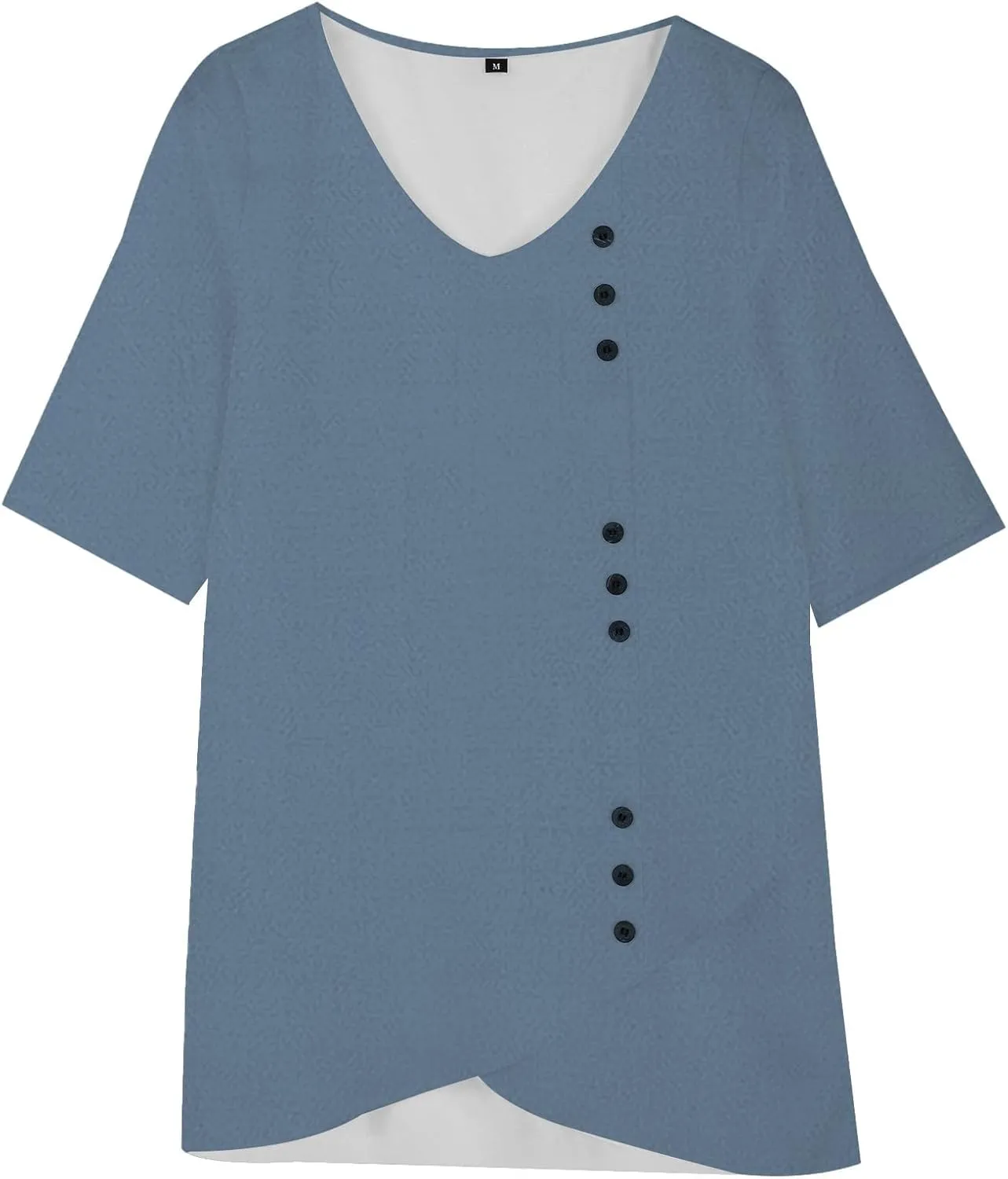 Summer Linen Shirt for Women V Neck Short Sleeve Irregular Hem Top Casual Loose Linen Blouse Tops