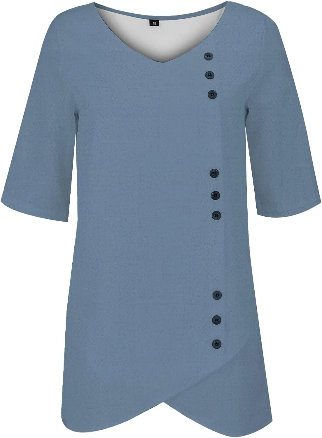 Summer Linen Shirt for Women V Neck Short Sleeve Irregular Hem Top Casual Loose Linen Blouse Tops