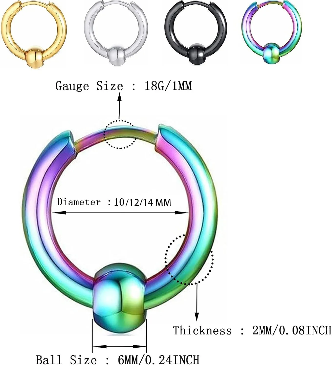 Surgical Stainless Steel Small Hoop Earrings 10mm/12mm/14mm Huggie Hoop Earrings for Women and Men