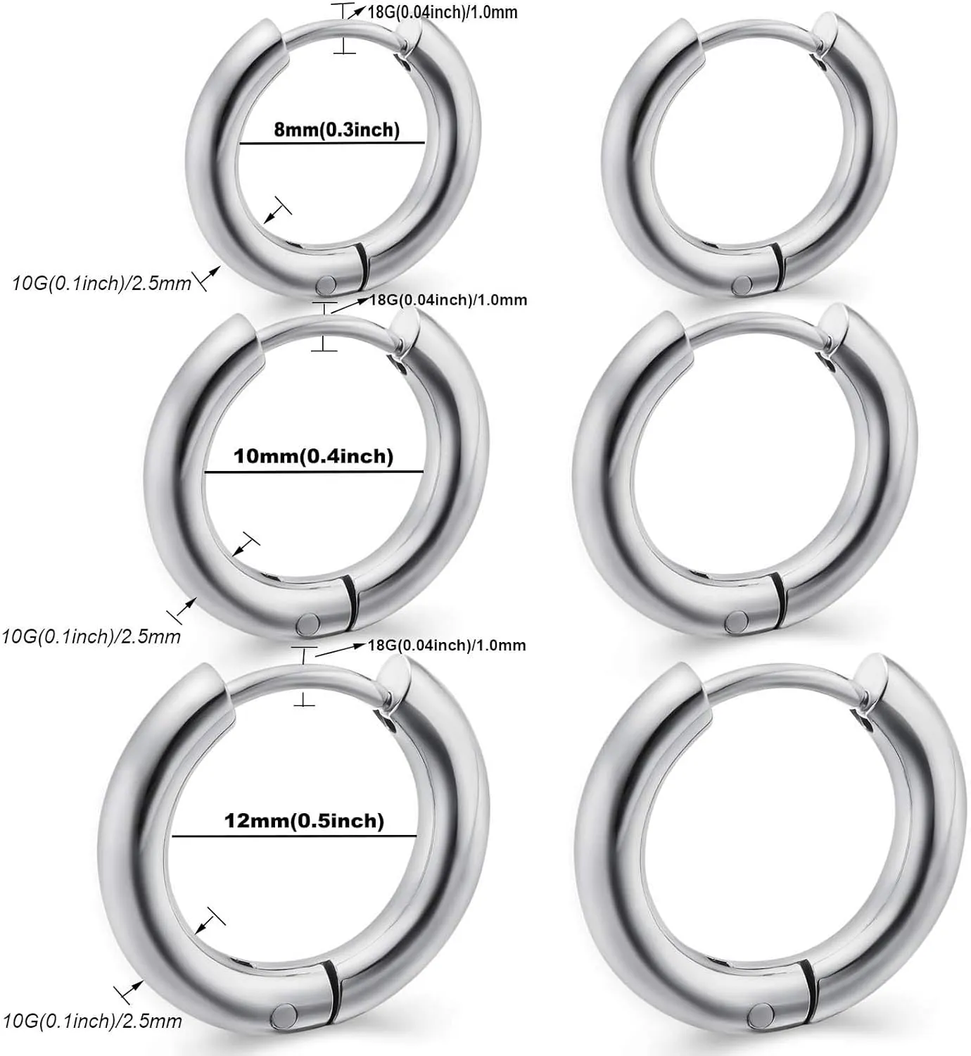 Surgical Stainless Steel Small Hoop Earrings 8mm/10mm/12mm Gold Black Hoop Cartilage Earrings Mens Womens