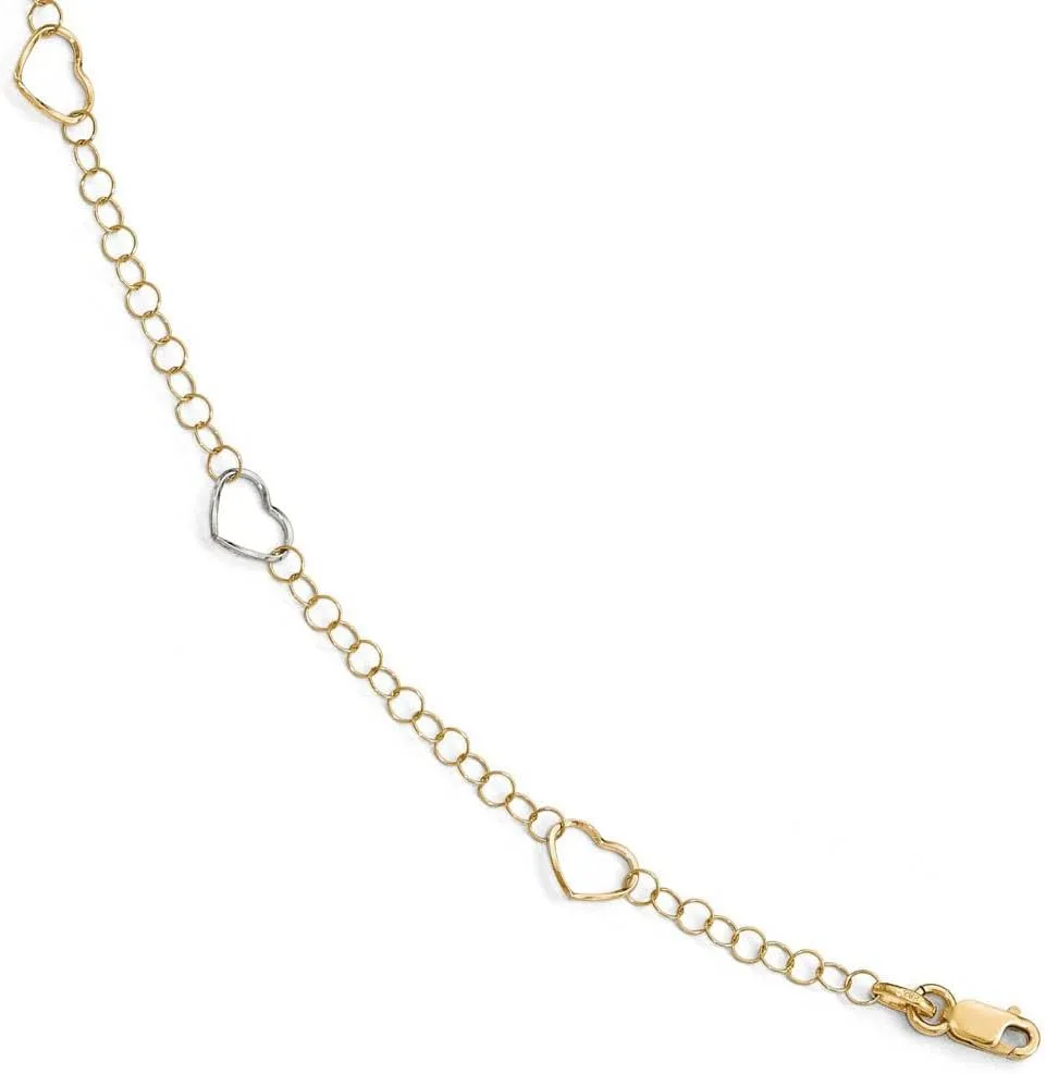 The Black Bow Black Bow Jewelry 14k Two Tone Gold Open Heart Link Station Anklet, 9-10 Inch