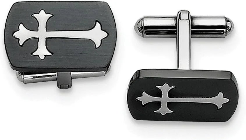 The Black Bow Men's Stainless Steel Two Tone Fleur de Lis Cross Cuff Links