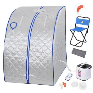 TheLAShop Portable Sauna Tent Steam SPA w/ Chair Remote Silver 2L