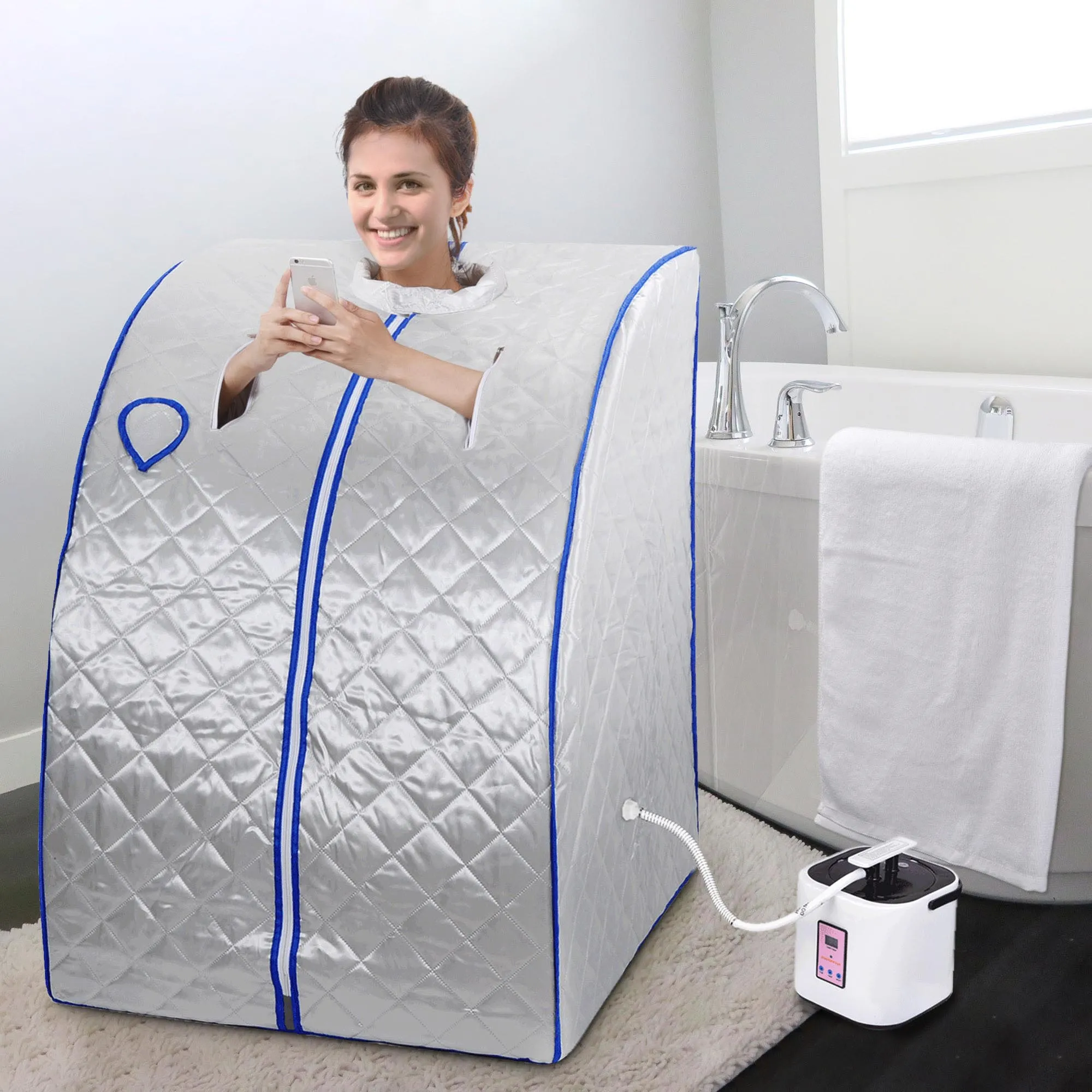TheLAShop Portable Sauna Tent Steam SPA w/ Chair Remote Silver 2L