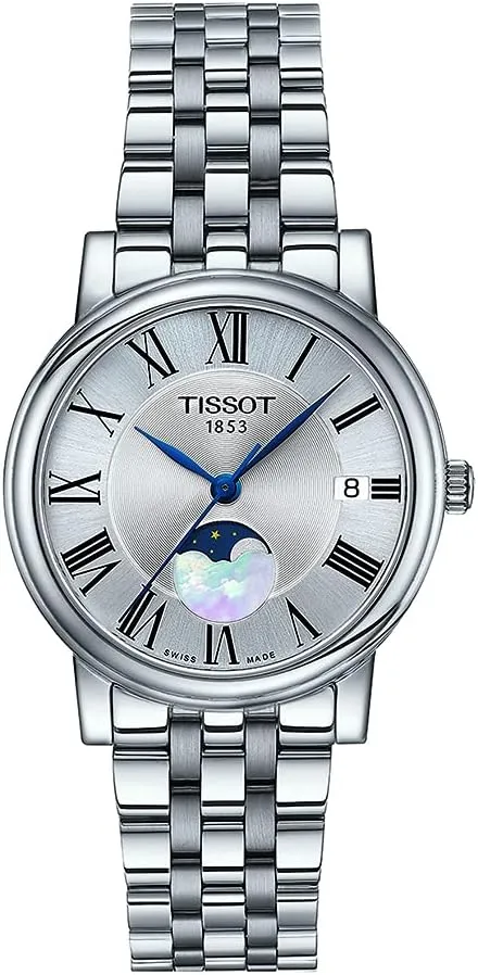 Tissot Womens Carson Premium Lady Moonphase Swiss Quartz Watch, Grey, Stainless Steel, 16 (T1222231103300)
