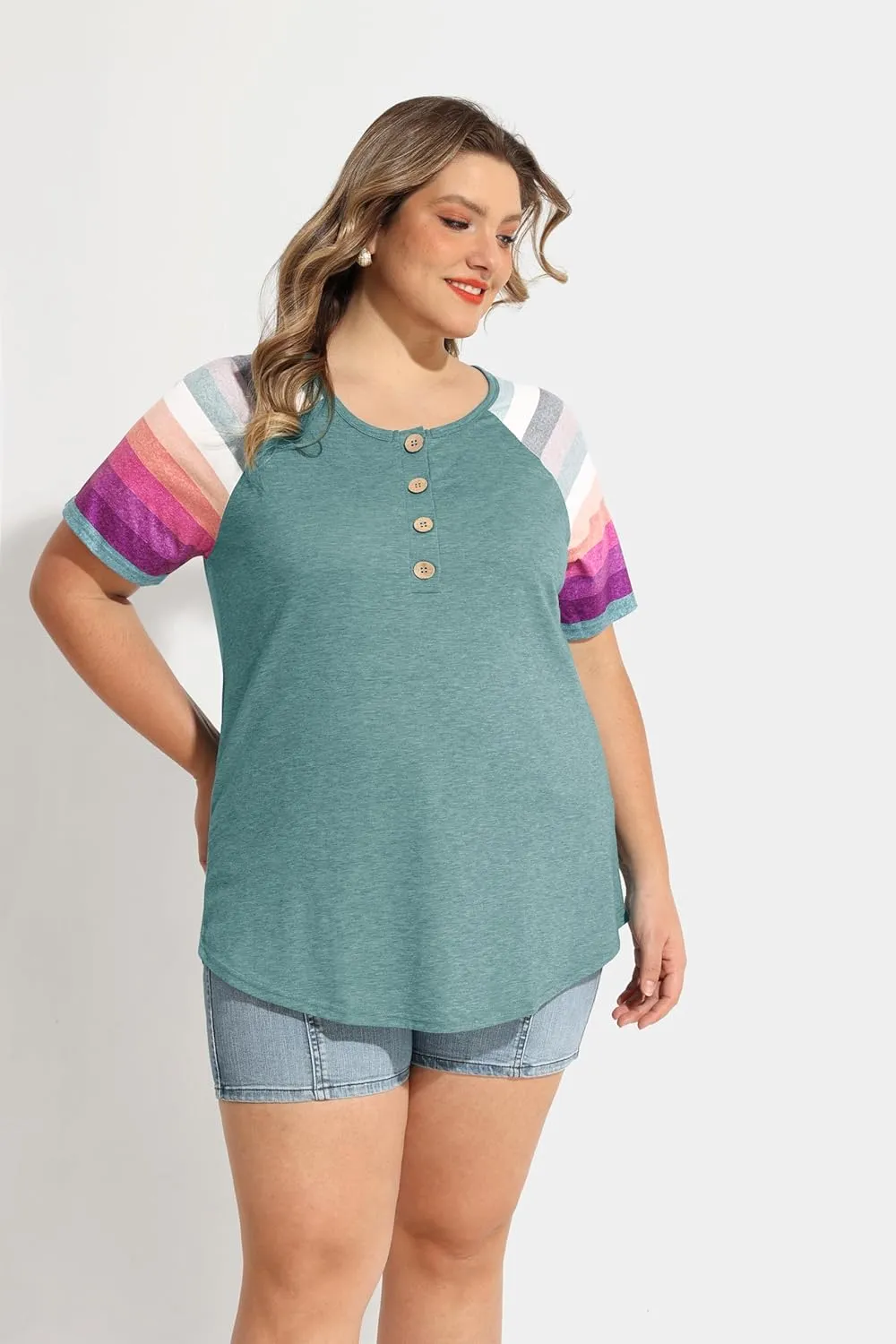 TIYOMI Plus Size Henley Tops Short Sleeve Shirts for Women Summer Tunics XL-5XL