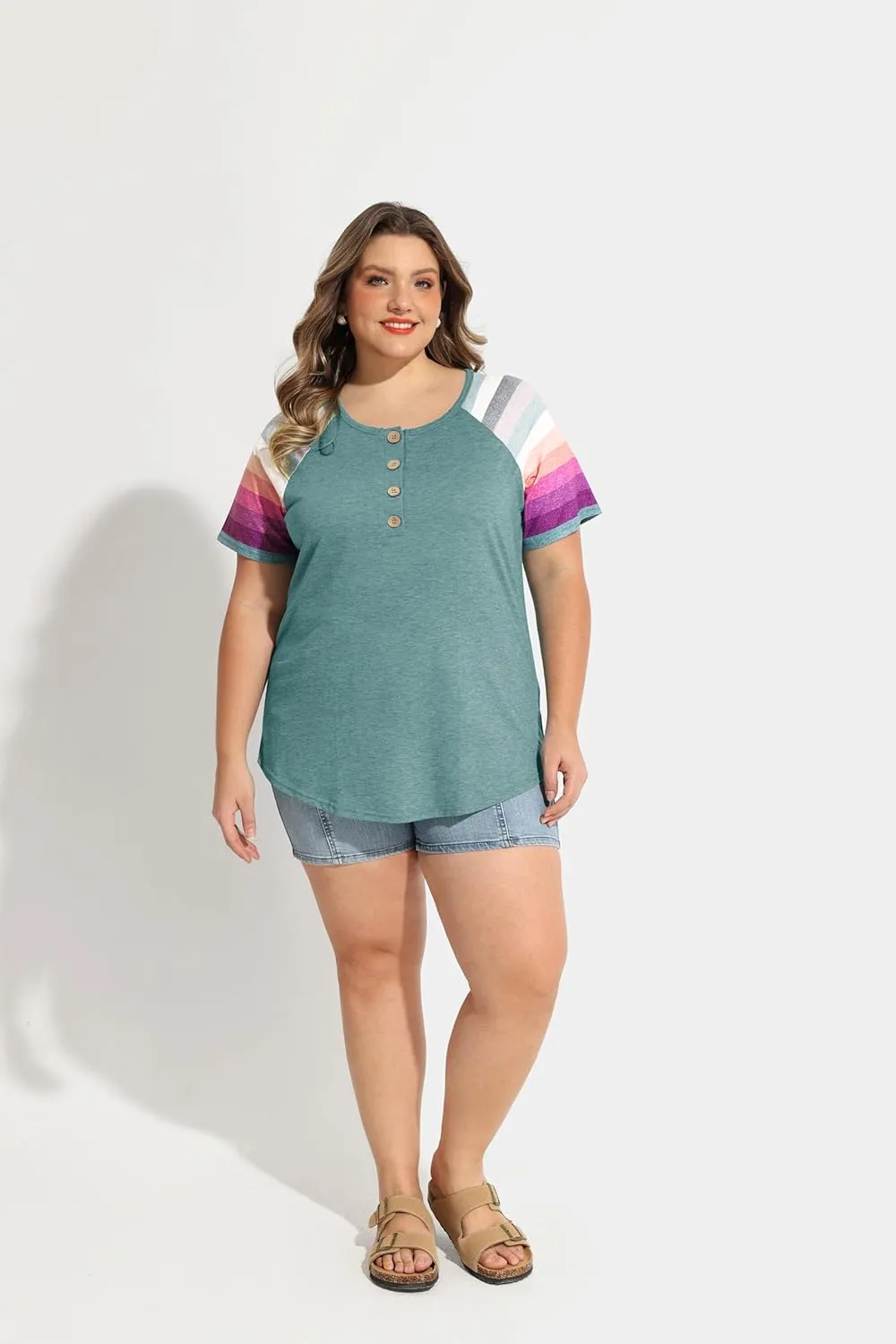 TIYOMI Plus Size Henley Tops Short Sleeve Shirts for Women Summer Tunics XL-5XL