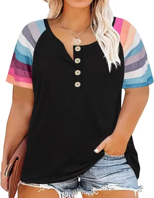 TIYOMI Plus Size Henley Tops Short Sleeve Shirts for Women Summer Tunics XL-5XL