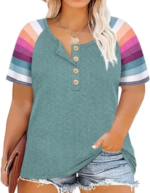 TIYOMI Plus Size Henley Tops Short Sleeve Shirts for Women Summer Tunics XL-5XL
