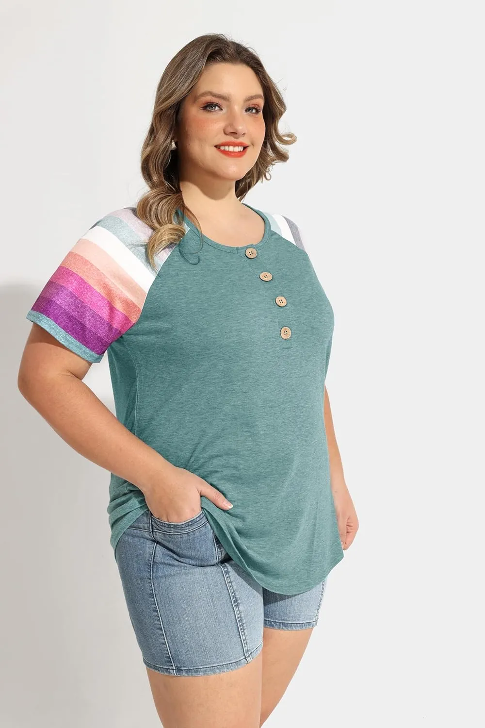 TIYOMI Plus Size Henley Tops Short Sleeve Shirts for Women Summer Tunics XL-5XL