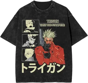 Trigun Vintage Oversized T Shirt Summer Round Neckline Short Sleeve Shirts for Mens Womens