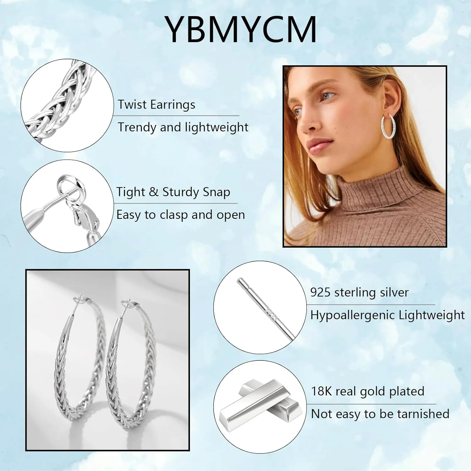 Twisted Hoop Earrings for Women 18K Gold Plated Thick Chunky Hoops Hypoallergenic Twist Earrings