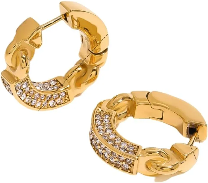 Unisex Gold Plated Segmented C-Shape Huggie Hoop Earrings, Stainless Steel