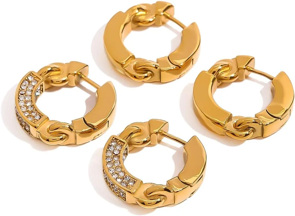 Unisex Gold Plated Segmented C-Shape Huggie Hoop Earrings, Stainless Steel