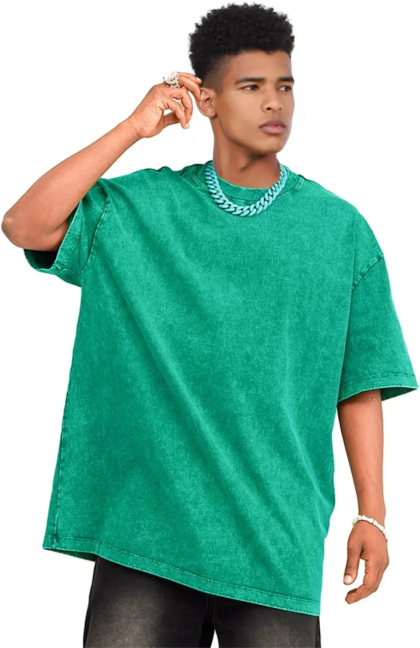 Unisex Short Sleeves Retro Vintage Style T-Shirt Casual Loose Wash Solid Basic Tee Tops