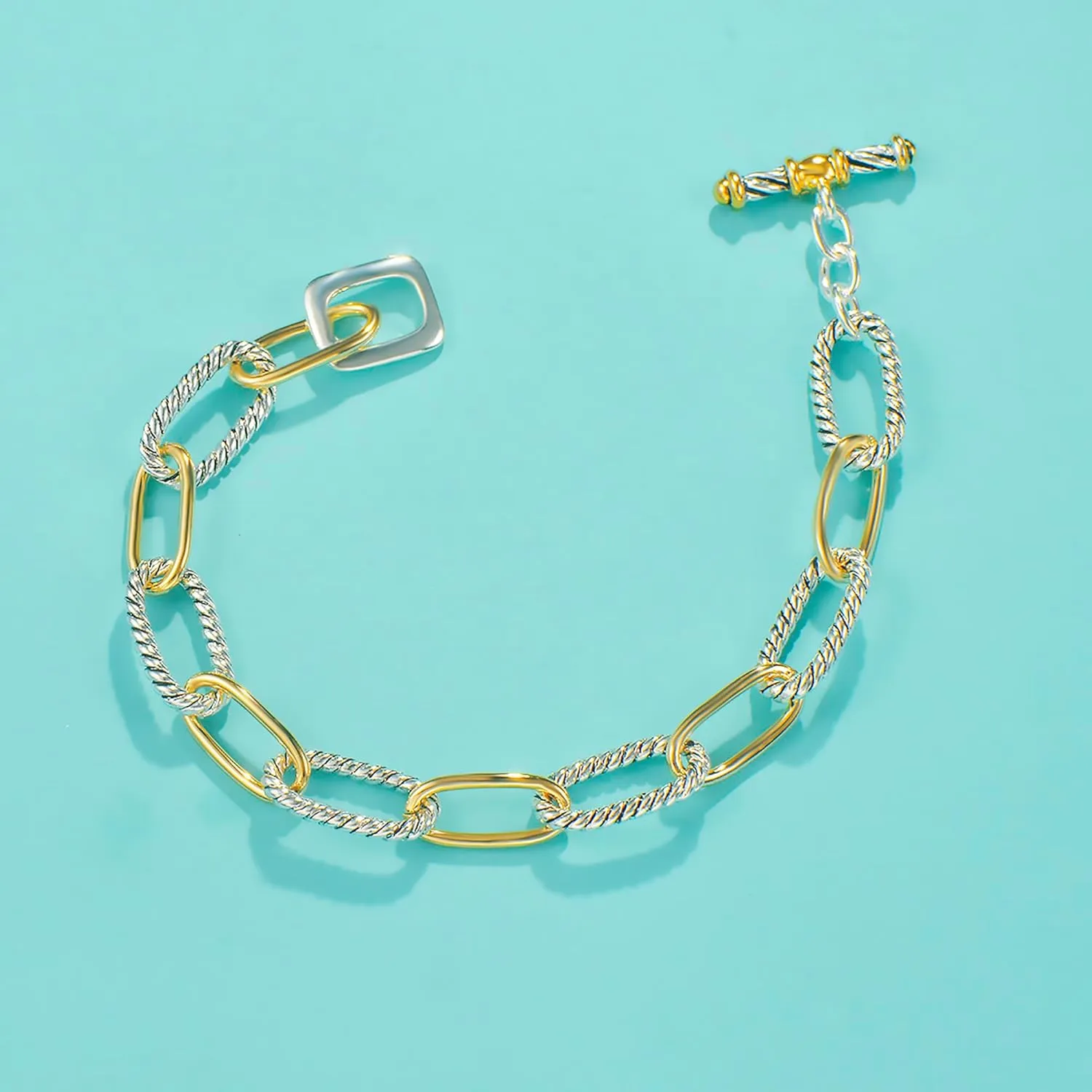 UNY JEWEL Twisted Cable Wire Link Chain Bracelet Two Tone Designer Brand Inspired Women Jewelry Valentine (2 Tone)