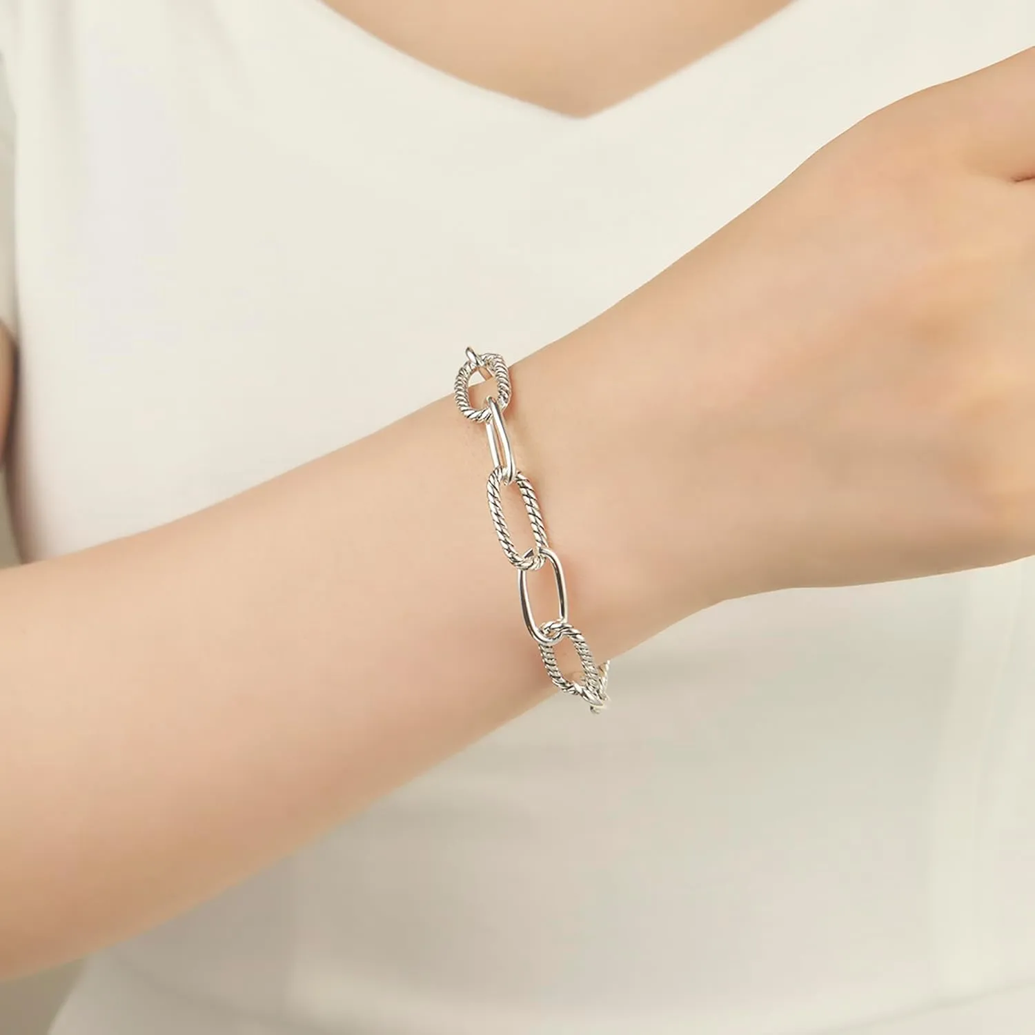 UNY JEWEL Twisted Cable Wire Link Chain Bracelet Two Tone Designer Brand Inspired Women Jewelry Valentine (2 Tone)