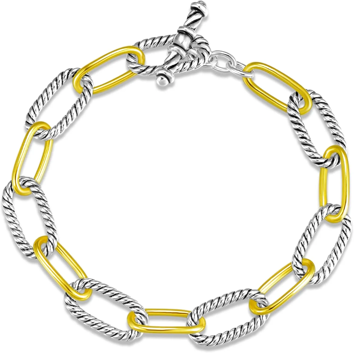 UNY JEWEL Twisted Cable Wire Link Chain Bracelet Two Tone Designer Brand Inspired Women Jewelry Valentine (2 Tone)