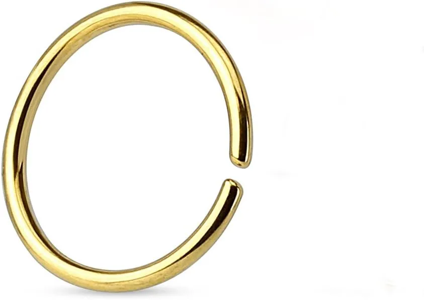 Urban Body Jewelry 18G PVD Gold Stainless Steel Seamless Hoop Ring (5/16" - 8mm) - Nose, Septum, Cartilage Ear Piercing