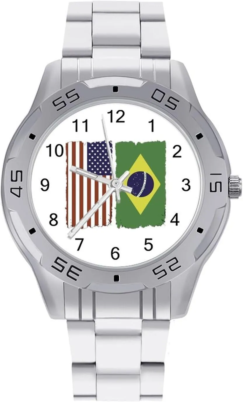 U.S. Brazilian Stainless Steel Metal Strap Simple Business Watches for Men Easy Reader Work Casual Watch