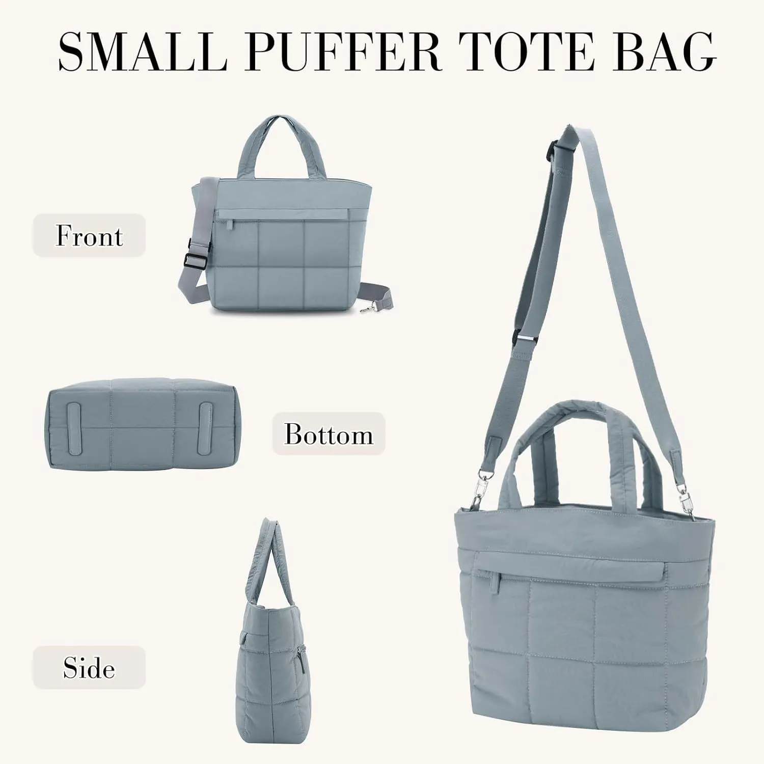 VASCHY Small Puffer Tote Bag for Women, Lightweight Mini Quilted Crossbody Cute Satchel Puffy Tote Handbag Purse for Gym