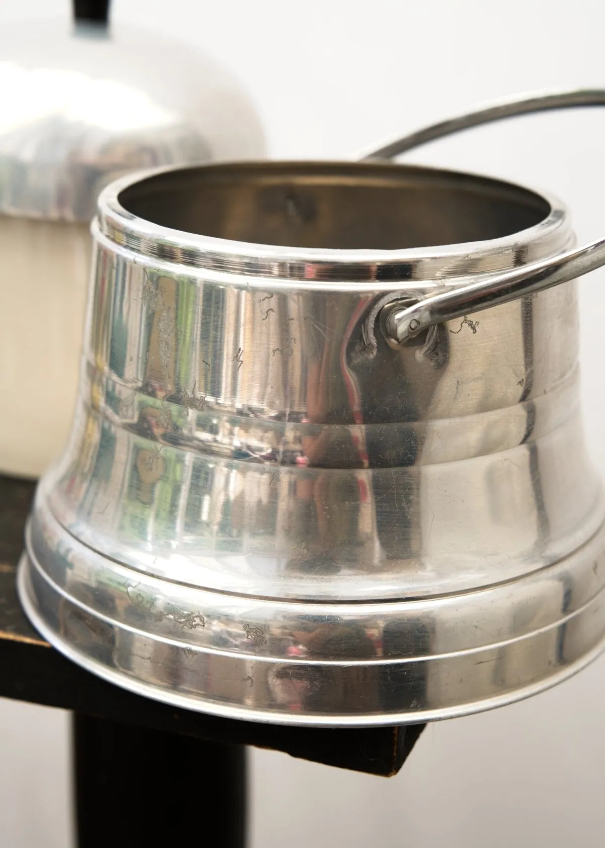 Vintage Deco Aluminium Ice Bucket • Dairy Food Picnic Cooler with Ceramic Inner Pot