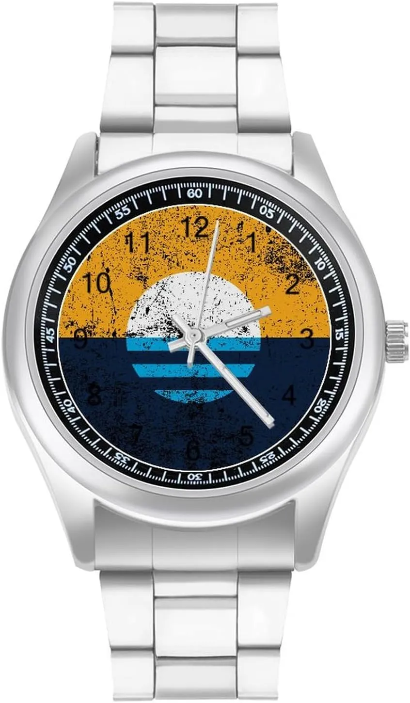 Vintage Milwaukee Flag Stainless Steel Strap Business Watches for Men Easy Reader Work Casual Watch