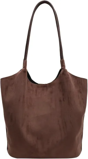 Vintage Suede Tote Bag for Women Large Capacity Suede Hobo Bag Causal Satchel Purse Work Office College Top Handle Handbag