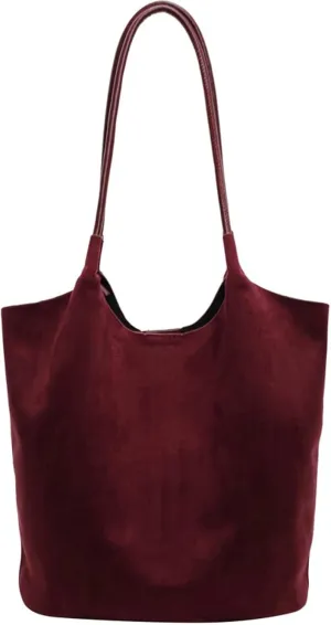 Vintage Suede Tote Bag for Women Large Capacity Suede Hobo Bag Causal Satchel Purse Work Office College Top Handle Handbag