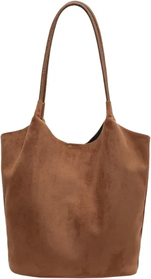 Vintage Suede Tote Bag for Women Large Capacity Suede Hobo Bag Causal Satchel Purse Work Office College Top Handle Handbag