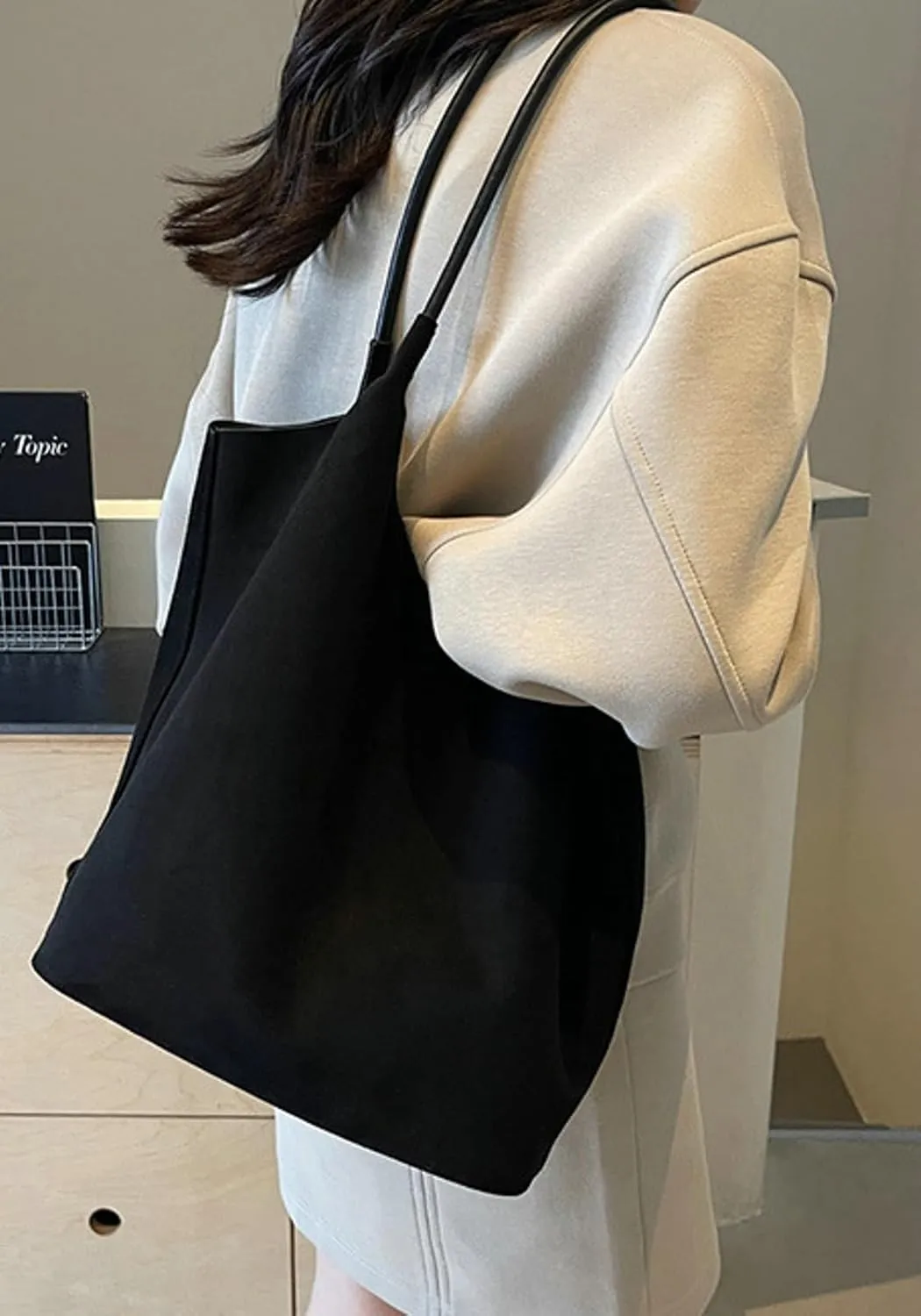 Vintage Suede Tote Bag for Women Large Capacity Suede Hobo Bag Causal Satchel Purse Work Office College Top Handle Handbag