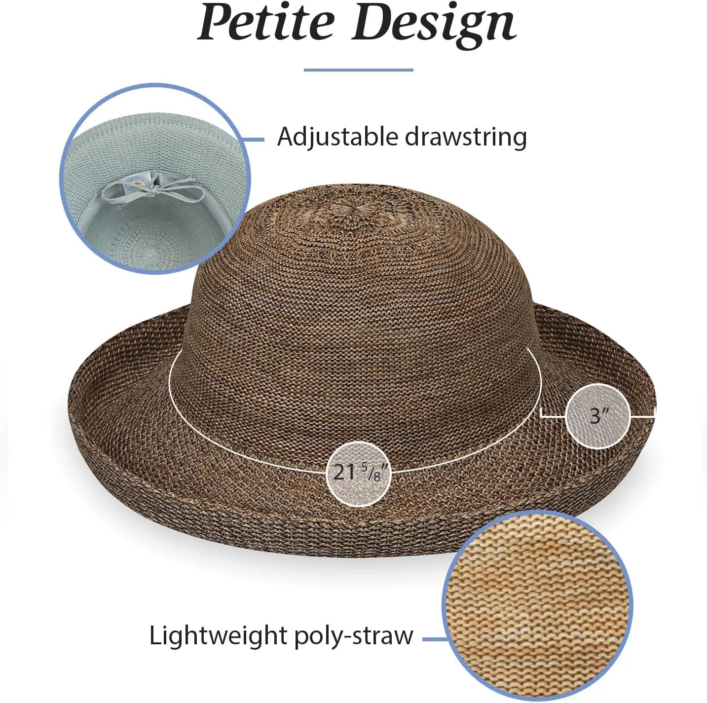 Wallaroo Hat Company Womens Petite Victoria Sun Hat  Wide Brim, Packable, Adjustable, Breathable, Small Summer Beach Hat